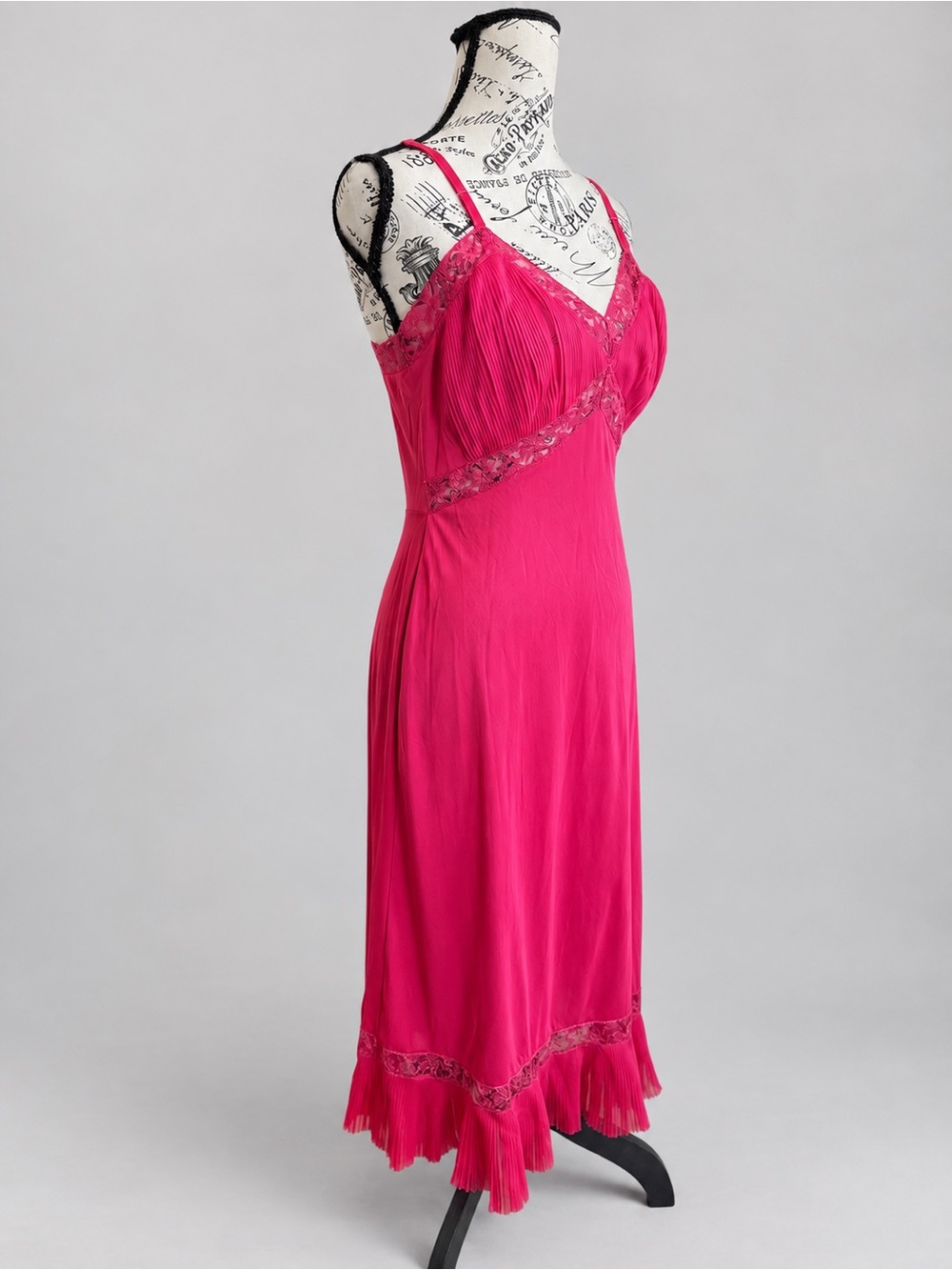Vintage Vanity Fair Slip Dress Accordion Pleats Semi Sheer Nylon Lace Mod